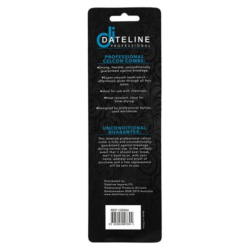 Dateline Professional Blue Celcon 501 Fine Plastic Tail Comb 20cm - Precision Styling Tool