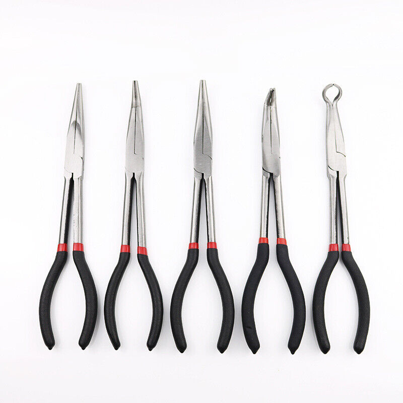 Professional Long Nose Pliers Set - 5-Piece Kit for Mechanics