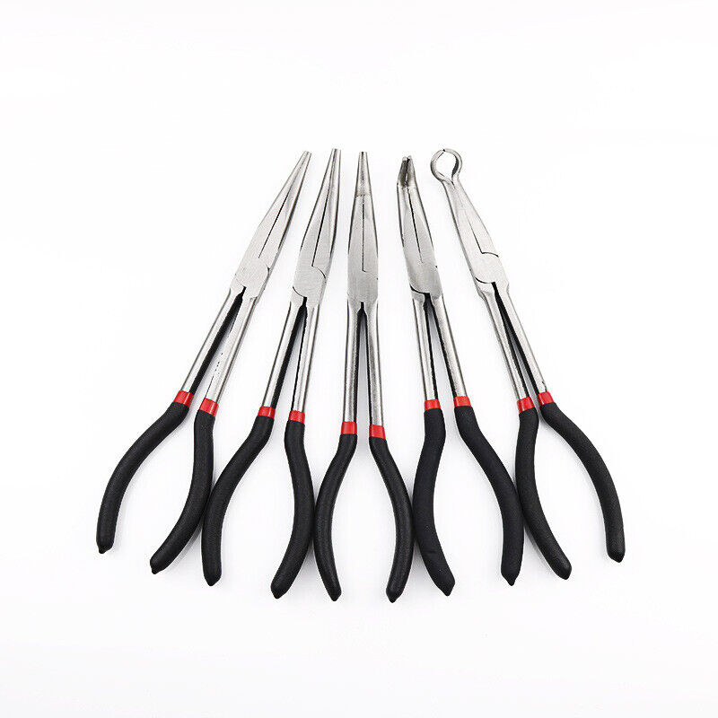 Professional Long Nose Pliers Set - 5-Piece Kit for Mechanics