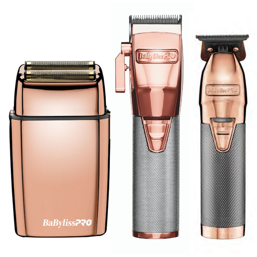 BaBylissPRO Rose Gold FX Trio Combo - Double Metal Foil Shaver - Professional Hair Trimmer - Hair Clippers Set