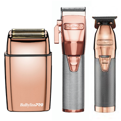 BaBylissPRO Rose Gold FX Trio Combo - Double Metal Foil Shaver - Professional Hair Trimmer - Hair Clippers Set