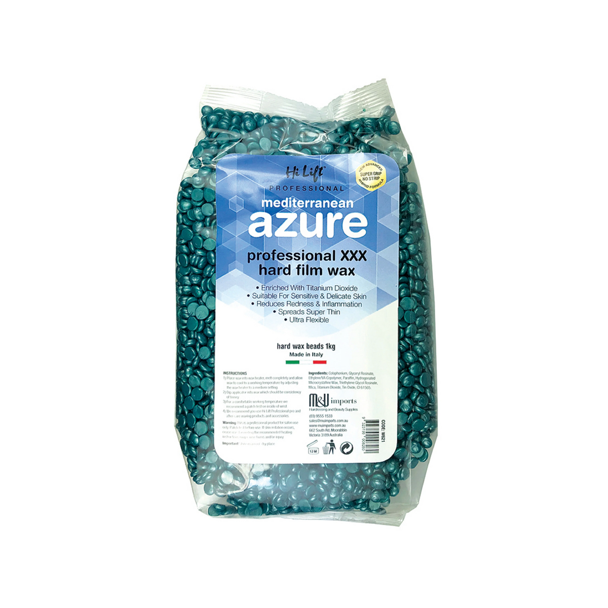 Hi Lift Mediterranean Azure Hard Wax Beads 1kg - Professional Hair Removal Wax Beans