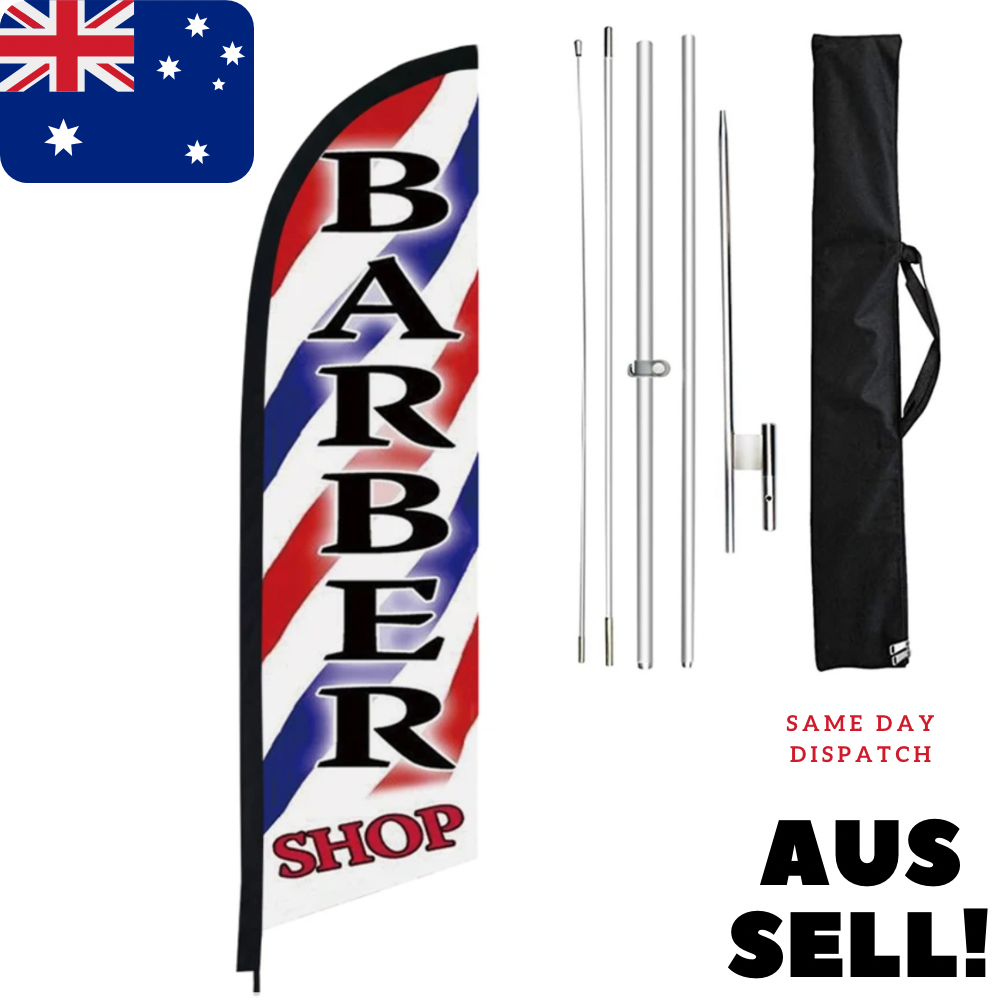 Barber Shop Flag Banner 3.4m Full Set + Bag - Barber Tools